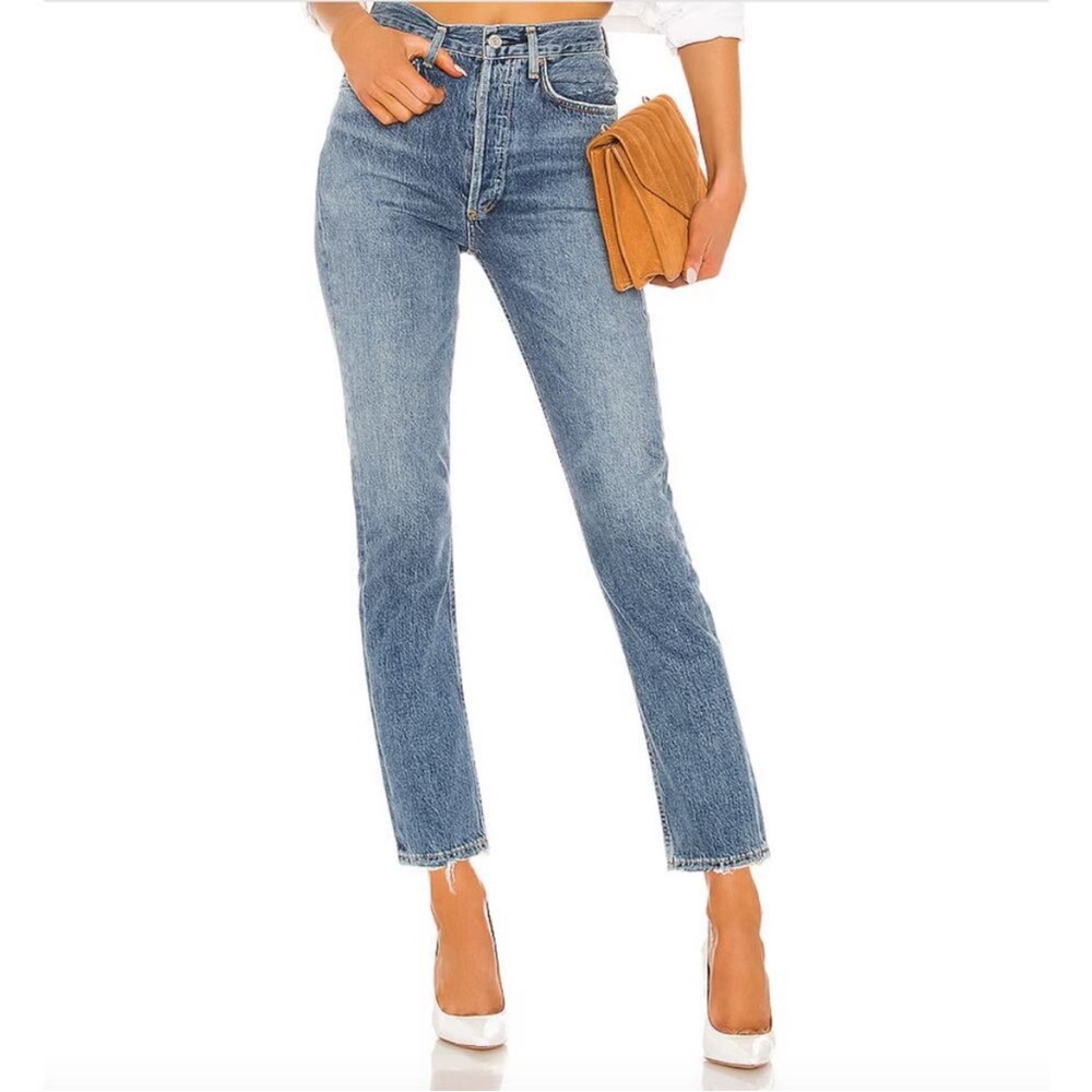 AGOLDE Riley High Rise Straight Distressed Crop Jeans Frequency‎ 26